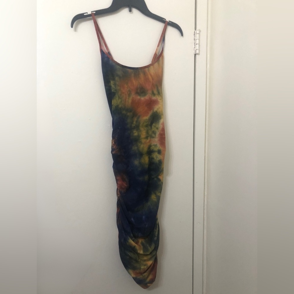 Fitted tie dye strap t-shirt dress